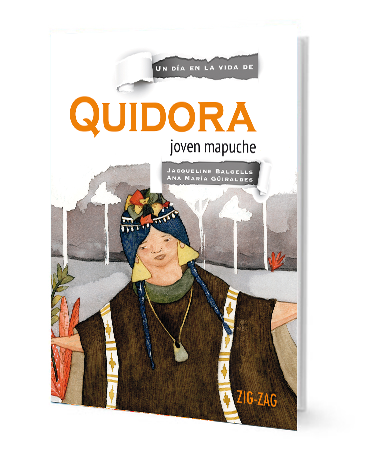 Book cover of Quidora Joven Mapuche with an illustration of a girl with trees in the background.