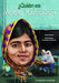 Book cover of Quien es Malala Yousazai with an illustration of three people sitting in a classroom.