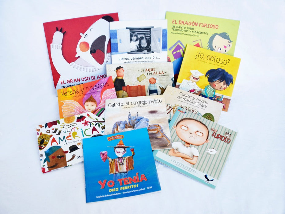 Picture of 11 different book covers available for kindergarten read aloud print core collections.