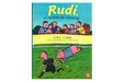 Book cover of Rudi, el Cerdito de Carreras with an illustration of a pig chasing a ref.