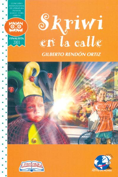Book cover of Skriwi en la Calle with an illustration of children with shining lights.