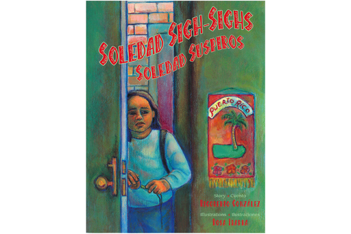 Book cover of Soledad Suspiros with an illustration of a girl entering a door.
