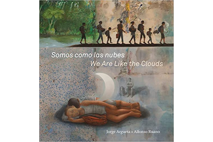 Book cover of Somos Como las Nubes/We are Like the Clouds with an illustration of children sleeping outside.