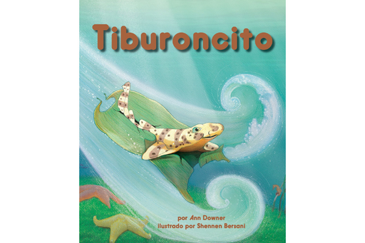 Book cover of Tiburoncito with an illustration of an animal on a sea leaf.