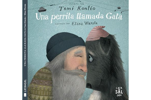 Book cover of Una Perrita Llamada Gata with an illustration of a man and his dog.