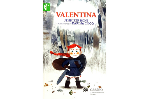 Book cover of Valentina with an illustration of a girl dressed in armor standing in a forest.