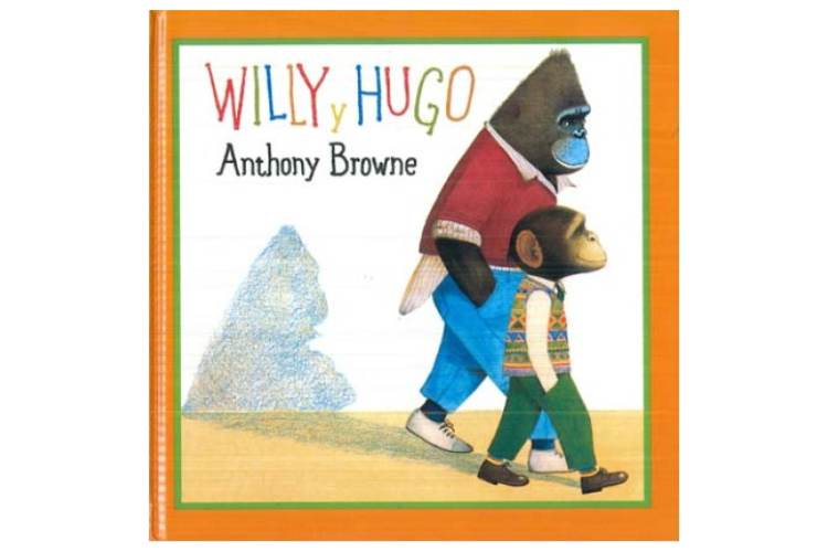 Book cover of Willy y Hugo with an illustration of two gorillas walking.