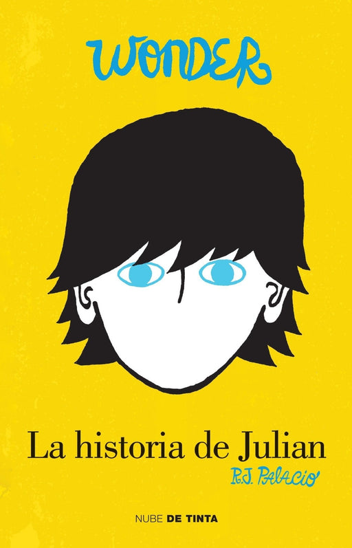 Book cover of Wonder: la Histoira de Julian with an illustration of a boy's face with no mouth.