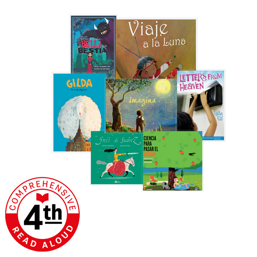 Photo of seven different books available for fourth grade comprehensive read aloud sets.