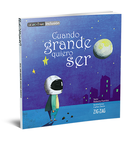 Book cover depicting an illustration of a kid with an astronaut helmet staring at the moon