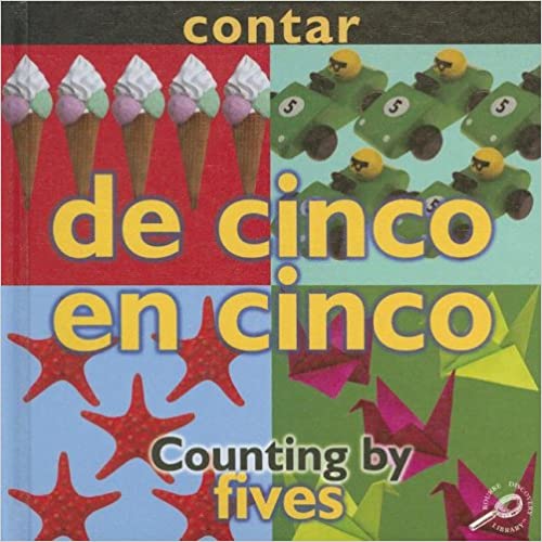 Book Cover of De Cinco en Cinco with a collage of starfish, ice cream, toy cars, and origami.