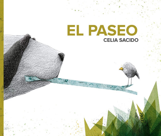 Book cover of El Paseo with an illustration of a dog holding a stick with a bird on it.