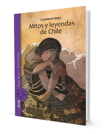 Book cover of Mitos y Leyendas de Chile with an illustration of a person wrapped in a blanket.