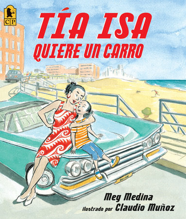 Book cover of Tia Isa Quiere un Carro with an illustration of two people sitting on a car.